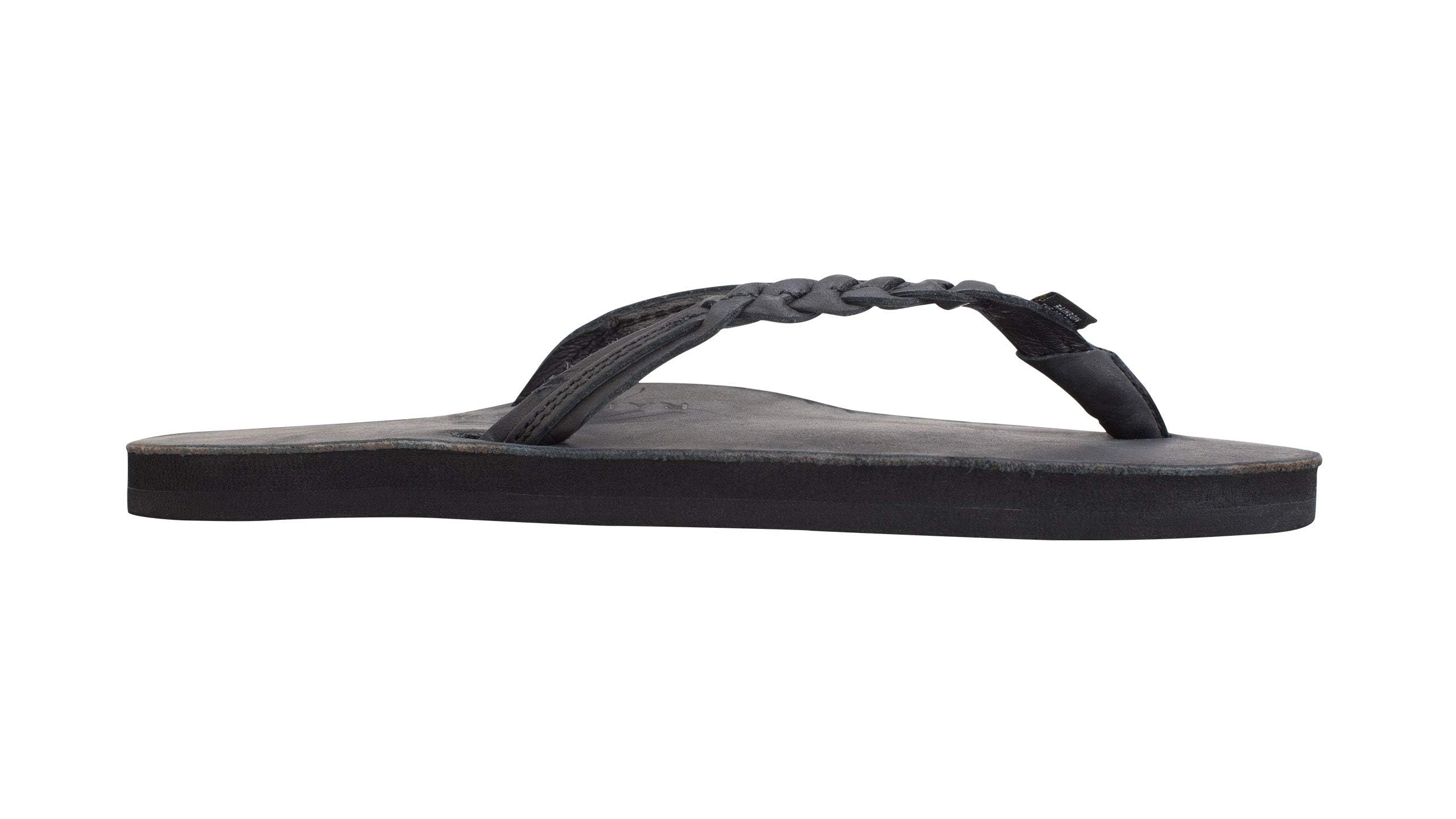Rainbow Sandals Women’s Flirty Braidy Classic Leather w/Single Braided Strap, Classic Black, Ladies Large