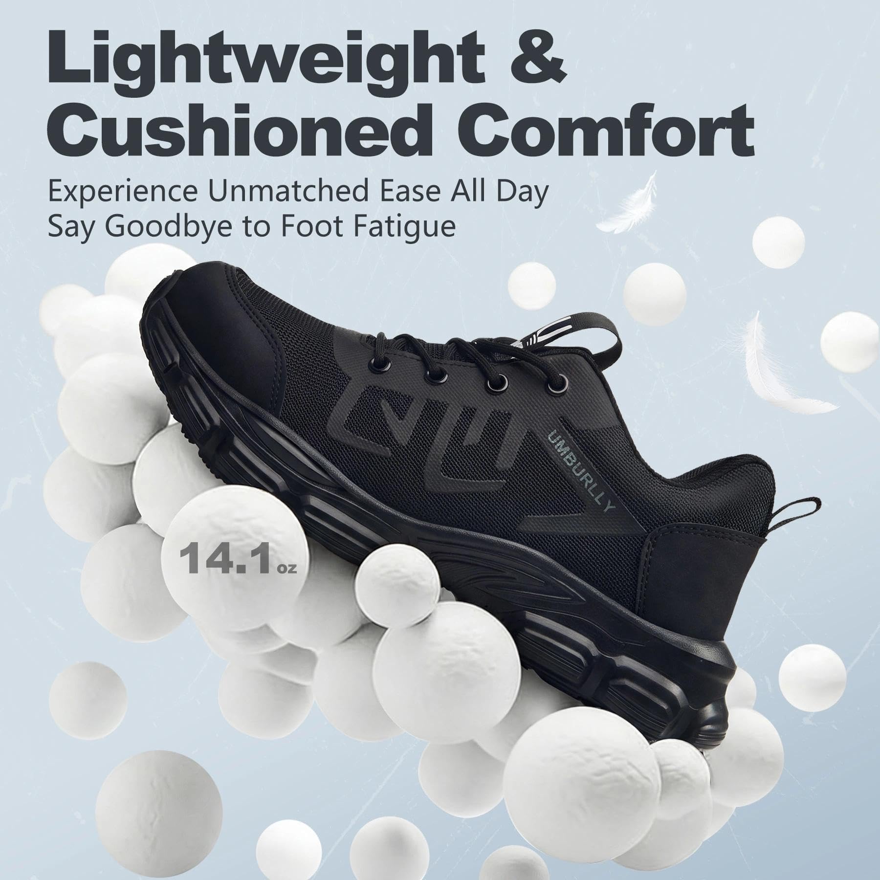 Hogent Steel Toe Shoes for Men Lightweight Comfortable Non Slip Work Shoes Women Puncture Proof Safety Sneakers for Industrial Construction & Daily Life, Black