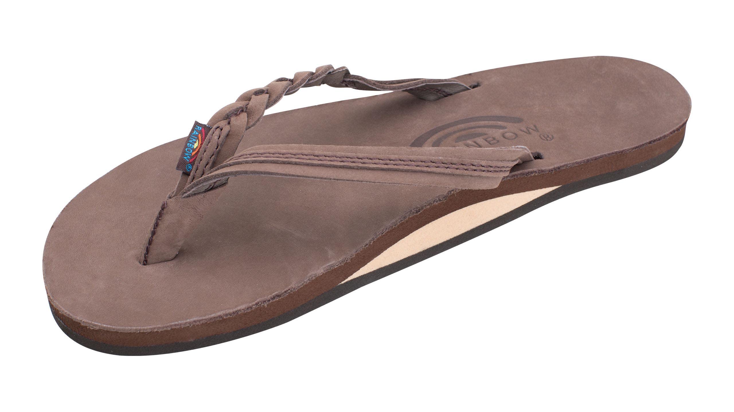 Rainbow Sandals Women’s Flirty Braidy Premier Leather w/Single Braided Strap, Expresso, Ladies Large