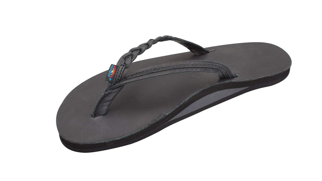 Rainbow Sandals Women’s Flirty Braidy Classic Leather w/Single Braided Strap, Classic Black, Ladies Large