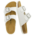 CUSHIONAIRE Lane Cork Footbed Womens Sandals Comfortable Double Buckle Slip On Sandals for Women with Arch Support and Classic Two Strap Design, WHITE