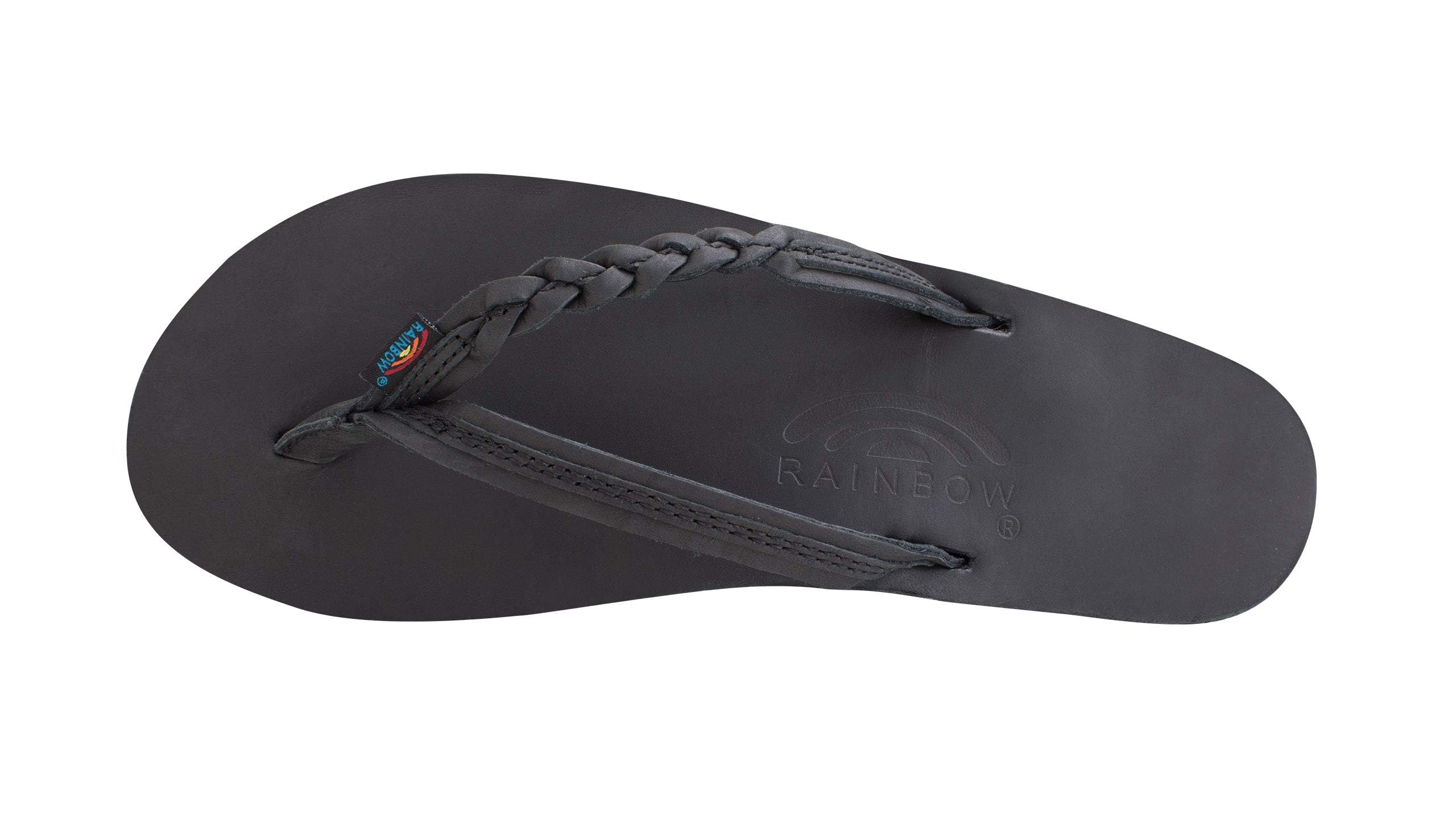 Rainbow Sandals Women’s Flirty Braidy Classic Leather w/Single Braided Strap, Classic Black, Ladies Large