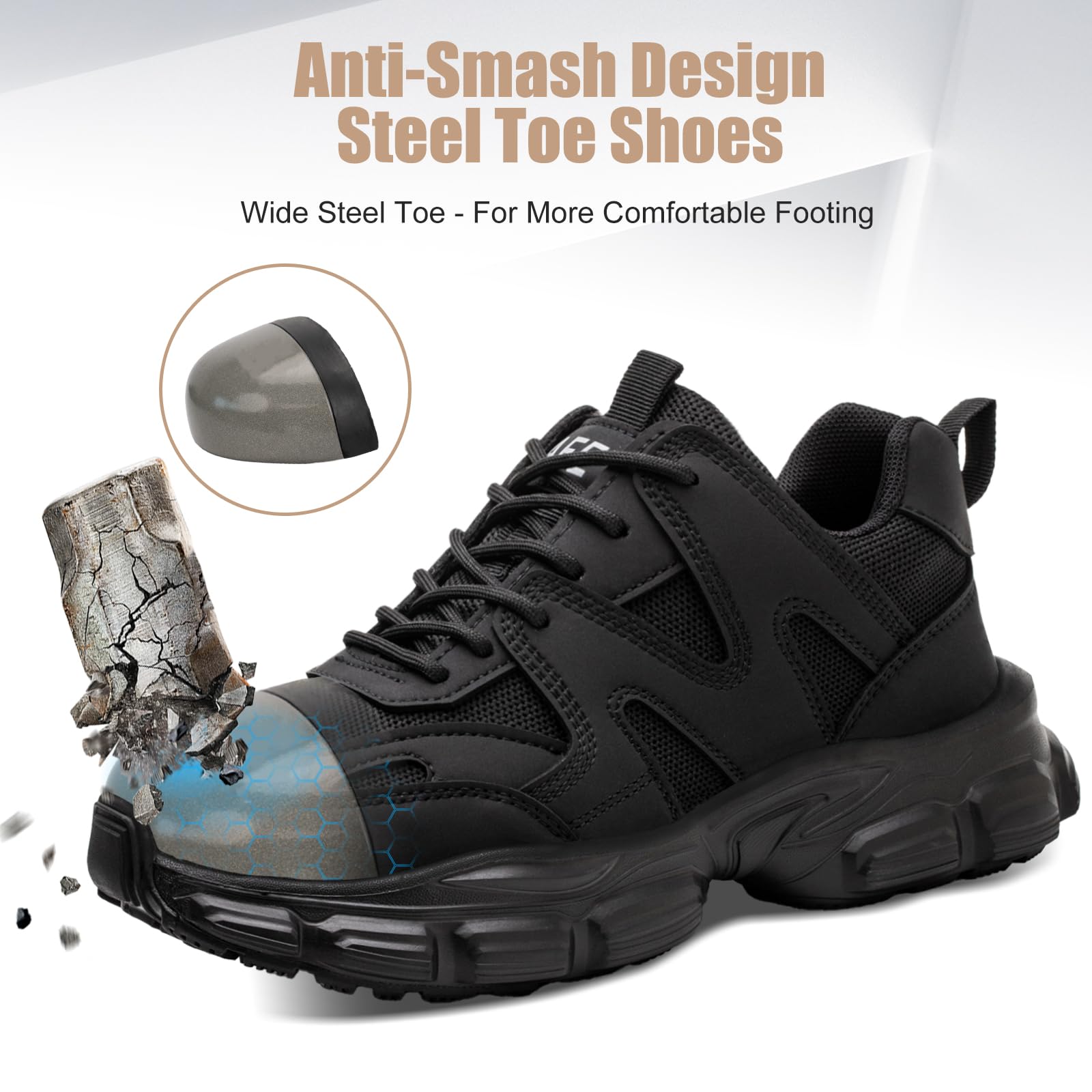 Steel Toe Shoes for Women Men Wide Non Slip Composite Work Sneakers Indestructible Comfortable Safety Tennis Shoes Lightweight Breathable Construction Sneakers Puncture Proof Ergonomic Design