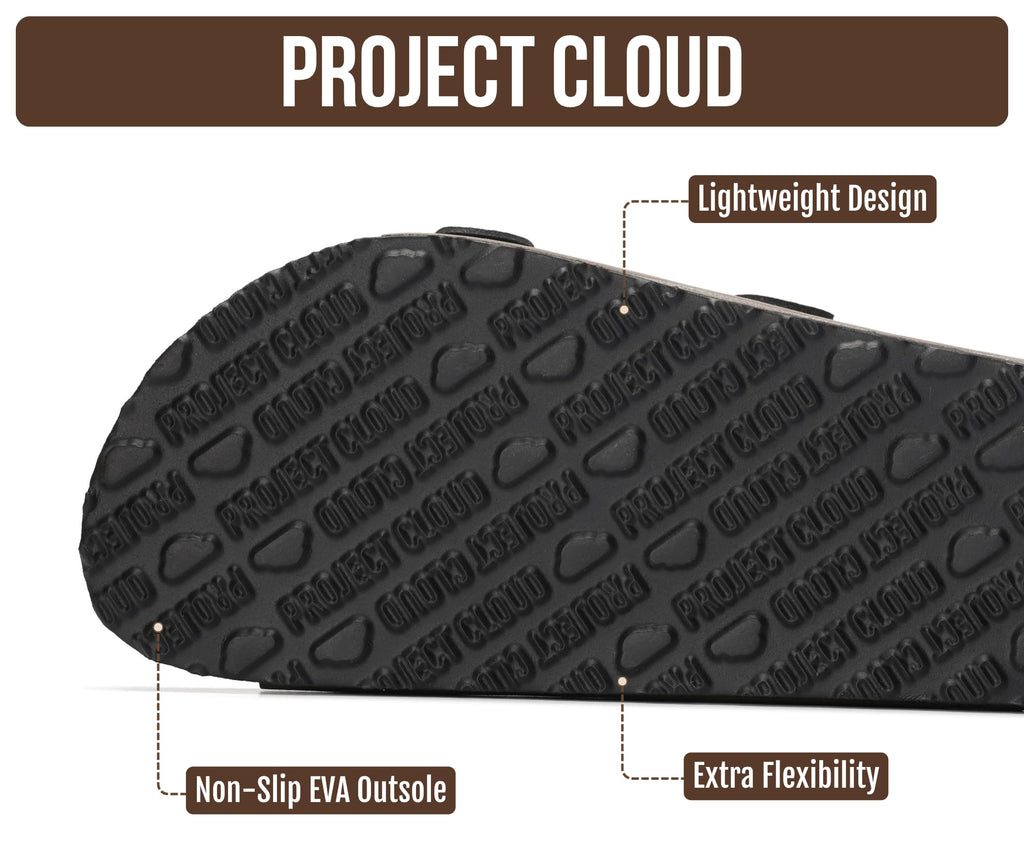 Project Cloud 100% Genuine Leather Flat Sandals For Women 2026 Cork Footbed Womens Sandals with Memory Foam and arch support Vacation Essentials Slides for Women Footwear