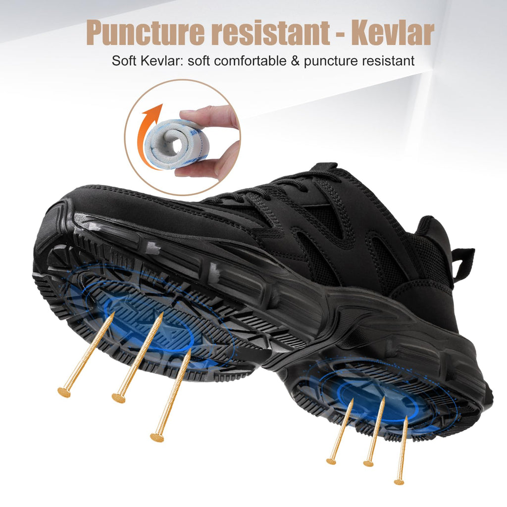Steel Toe Shoes for Women Men Wide Non Slip Composite Work Sneakers Indestructible Comfortable Safety Tennis Shoes Lightweight Breathable Construction Sneakers Puncture Proof Ergonomic Design