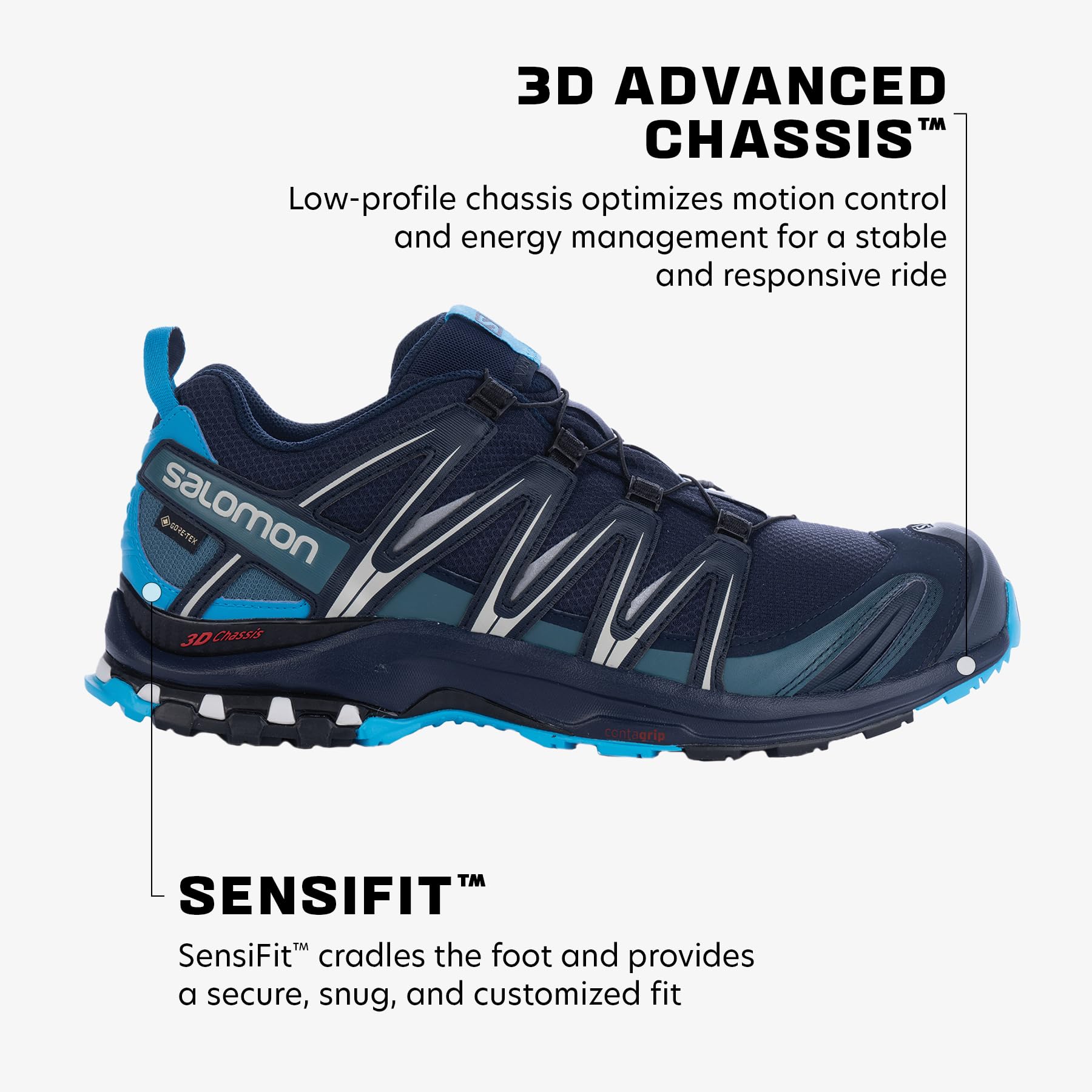 Salomon Men’s XA PRO 3D Gore-Tex Waterproof Trail Running Shoes - Navy Blazer/Hawaiian Ocean/Dawn Blue