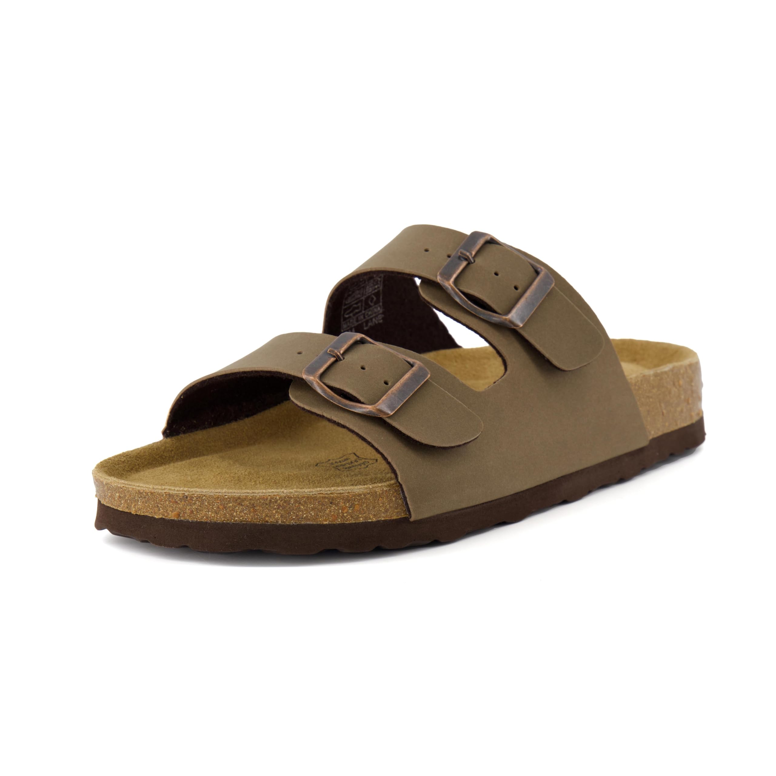 CUSHIONAIRE Lane Cork Footbed Womens Sandals Comfortable Double Buckle Slip On Sandals for Women with Arch Support and Classic Two Strap Design, BROWN