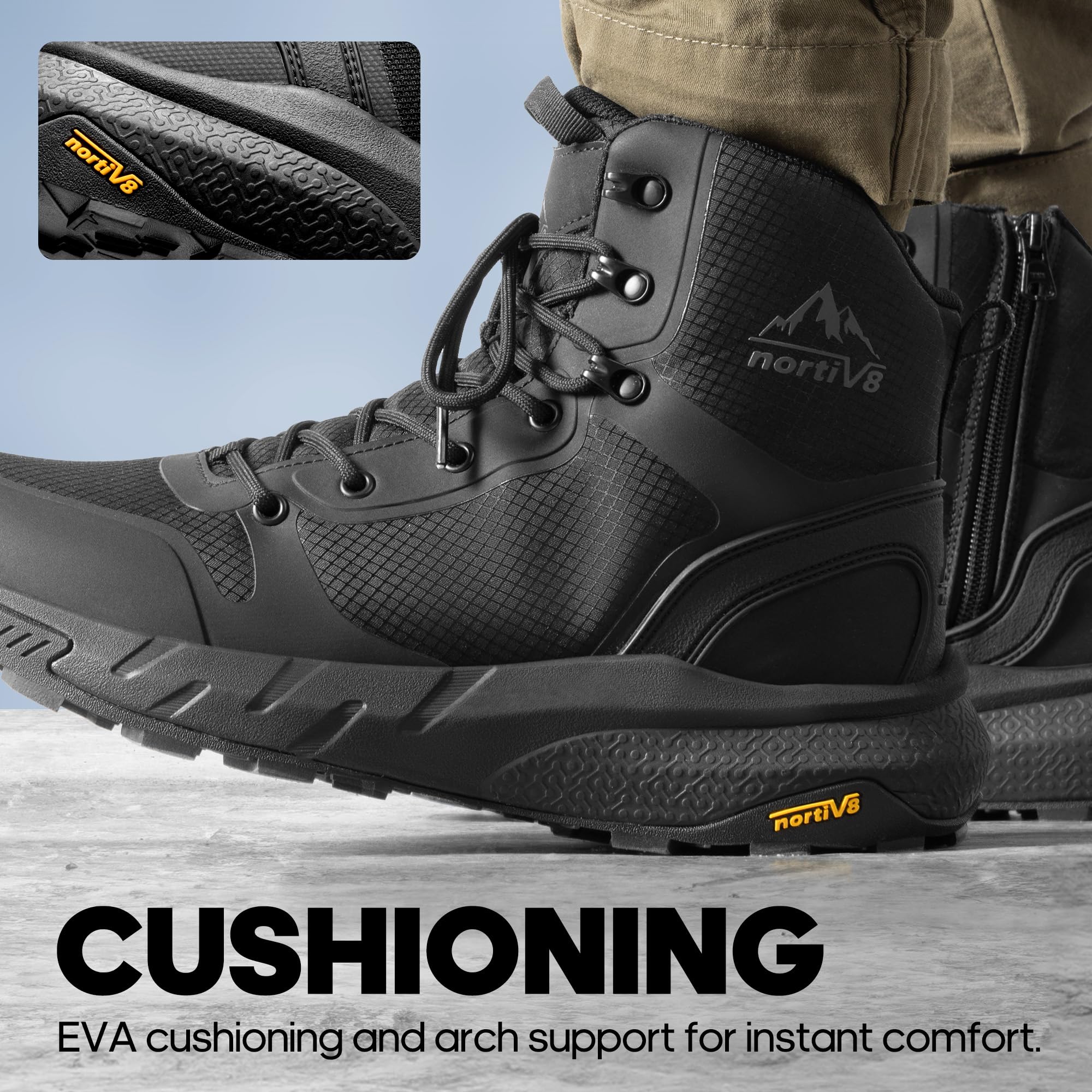 NORTIV 8 Men's Military Tactical Boot Lightweight Comfortable Boots for Work All Day Side Zipper Motorcycle Combat Hiking Boots Metrostrike,Black