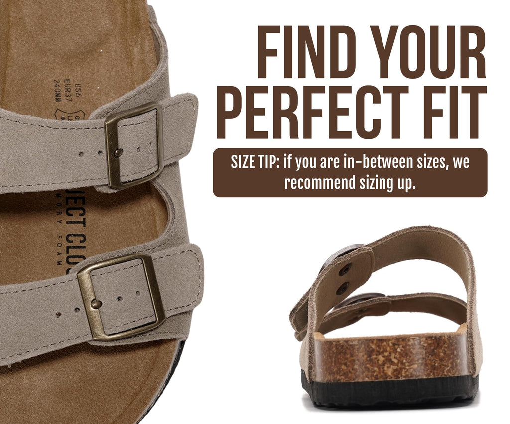 Project Cloud 100% Genuine Leather Flat Sandals For Women 2026 Cork Footbed Womens Sandals with Memory Foam and arch support Vacation Essentials Slides for Women Footwear