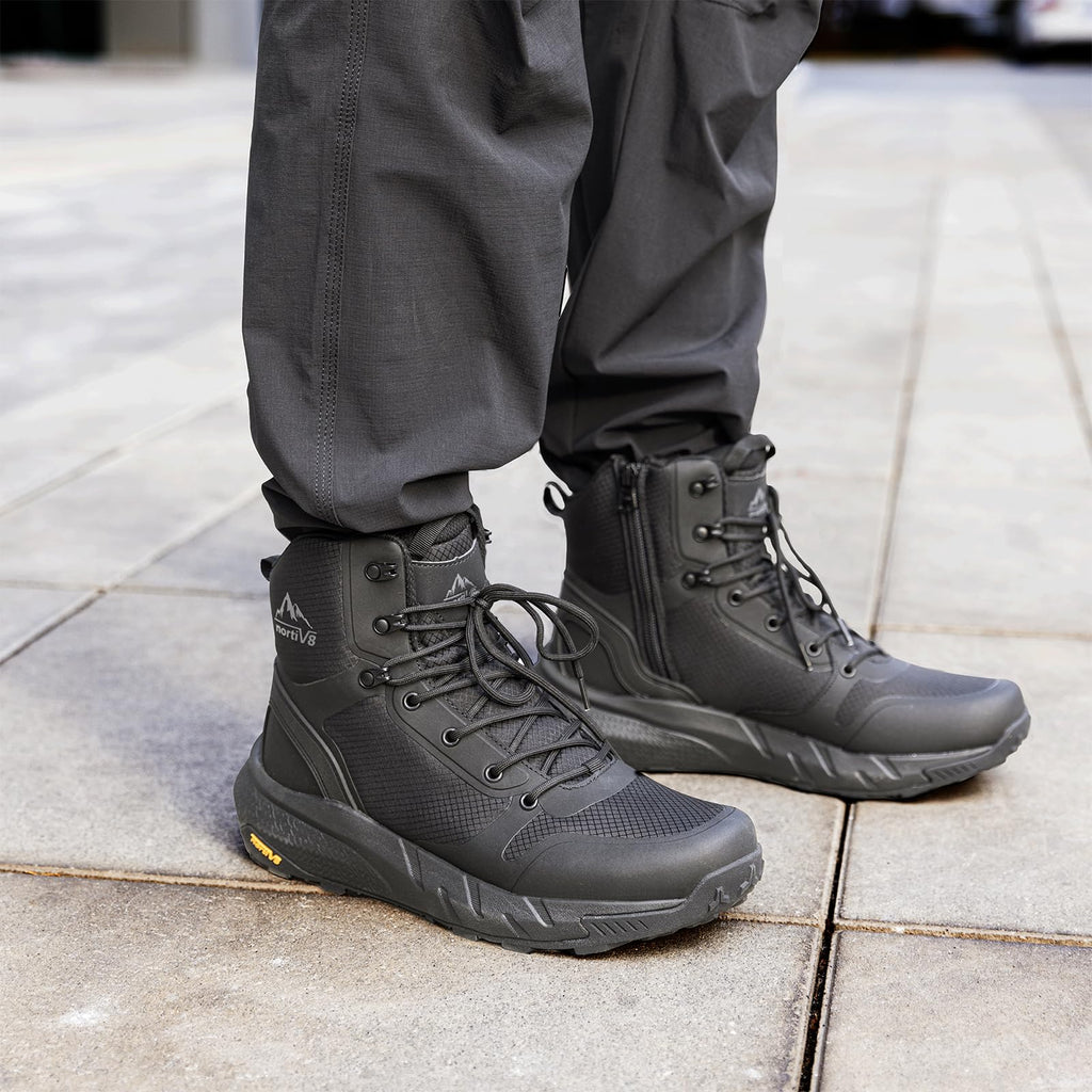 NORTIV 8 Men's Military Tactical Boot Lightweight Comfortable Boots for Work All Day Side Zipper Motorcycle Combat Hiking Boots Metrostrike,Black