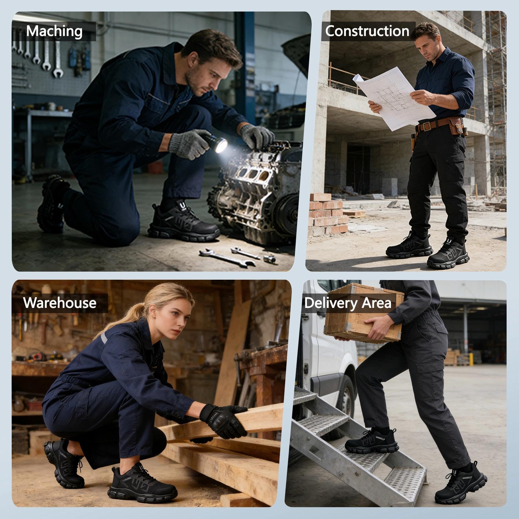Hogent Steel Toe Shoes for Men Lightweight Comfortable Non Slip Work Shoes Women Puncture Proof Safety Sneakers for Industrial Construction & Daily Life, Black