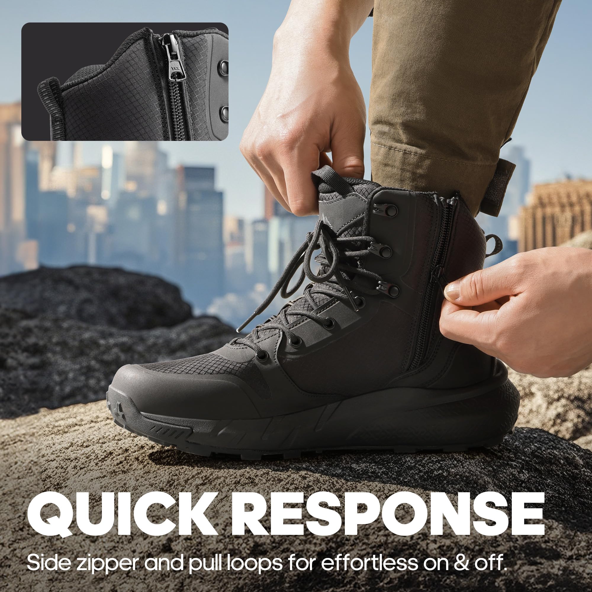 NORTIV 8 Men's Military Tactical Boot Lightweight Comfortable Boots for Work All Day Side Zipper Motorcycle Combat Hiking Boots Metrostrike,Black