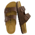 CUSHIONAIRE Lane Cork Footbed Womens Sandals Comfortable Double Buckle Slip On Sandals for Women with Arch Support and Classic Two Strap Design, BROWN